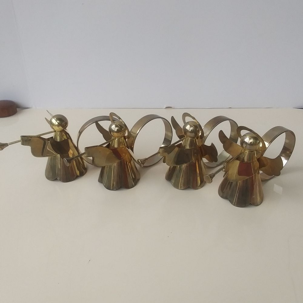 Vintage Brass Trumpeting Angel Napkin Rings